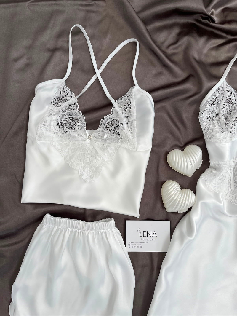 White Diva 3lü Saten Takım