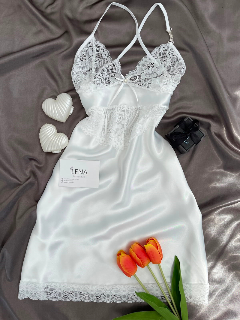 White Diva 3lü Saten Takım