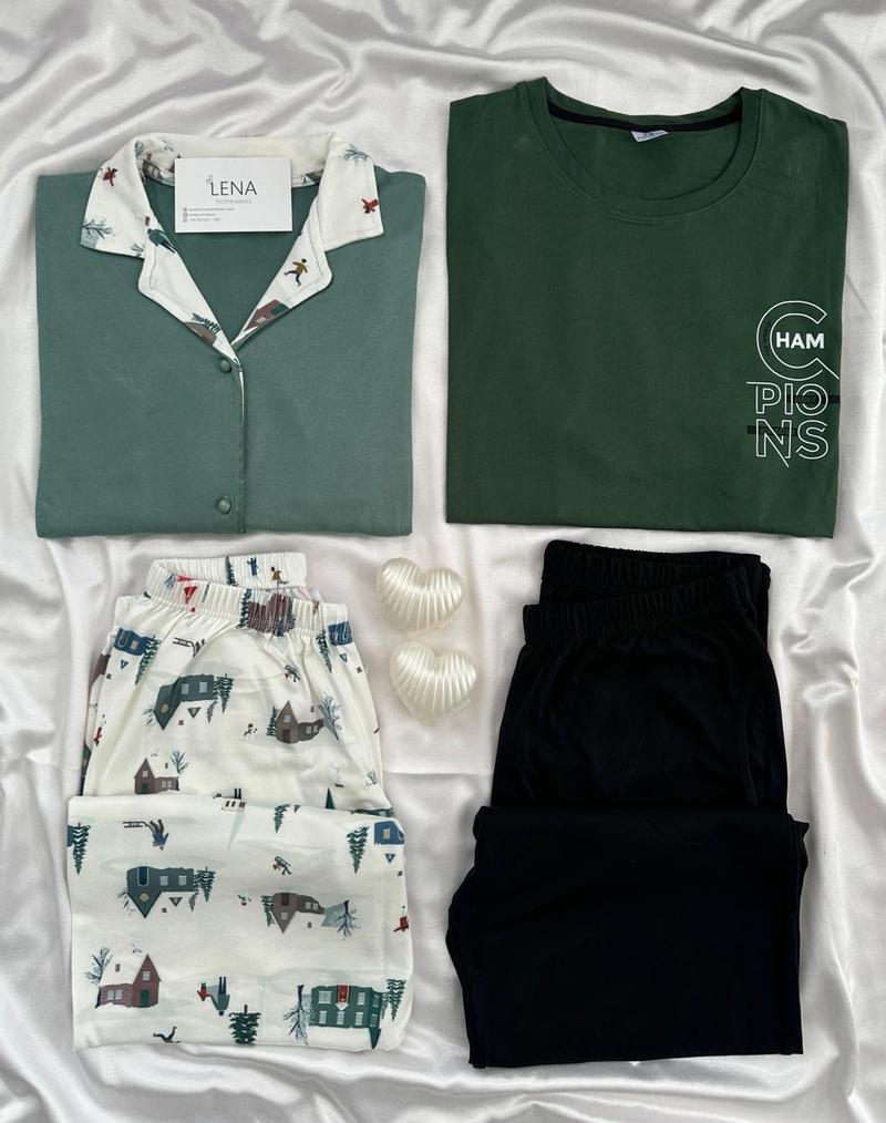 Yeşillim 4 Parça Çift Pijama Seti