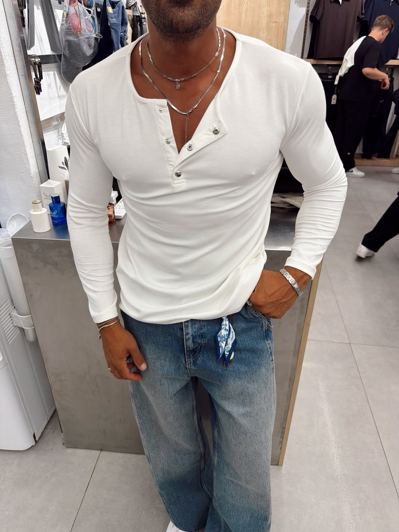 Ferel Henley Yaka Sweat Beyaz