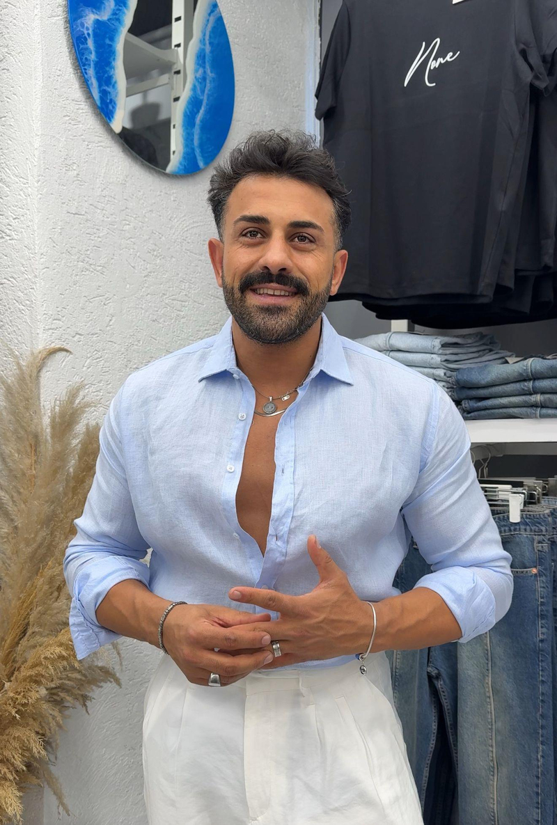 Giesto Yüksek Kalite Gerçek Keten Gömlek Bebe Mavi