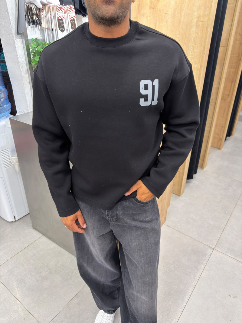 Vamos 91 Boxfit Pamuklu Sweat Siyah