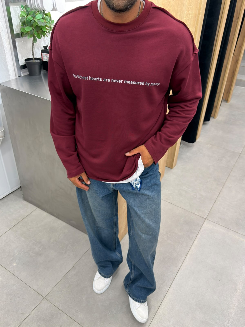 Vamos Pis Detay Oversize Sweat Bordo