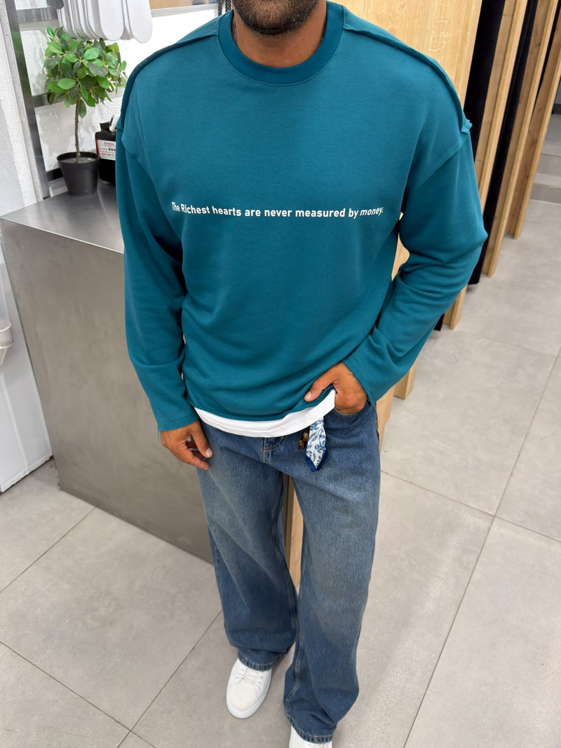 Vamos Pis Detay Oversize Sweat Petrol