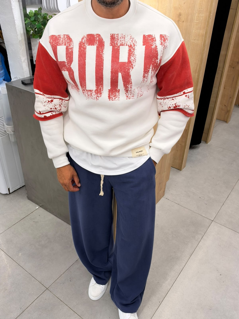 Vamos Yıkamalı Sweatshirt Beyaz