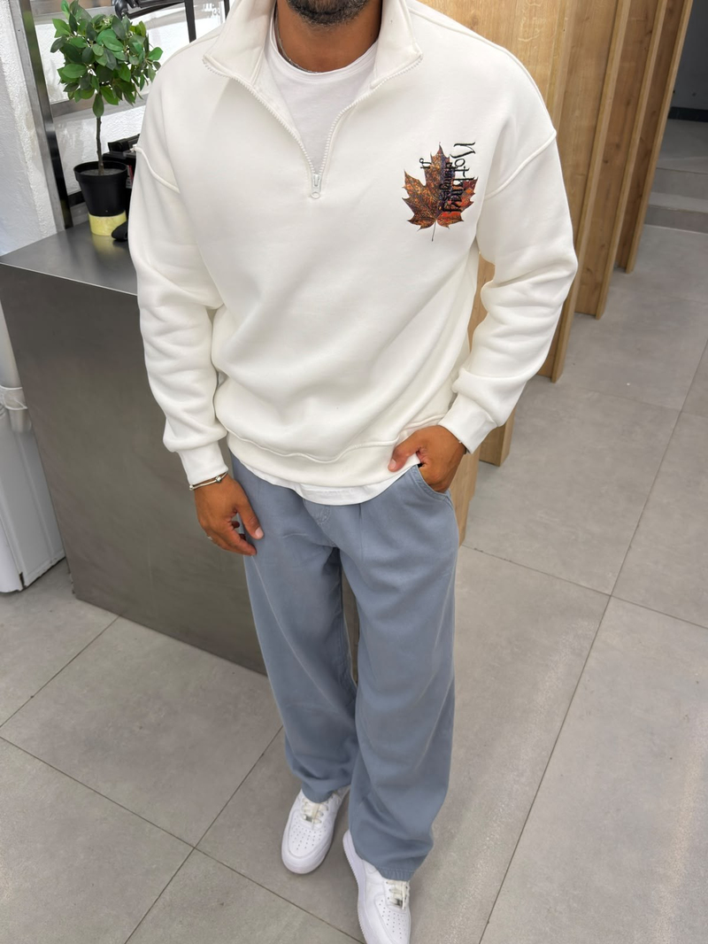 Yep Nakışlı Özel Seri Sweatshirt Beyaz