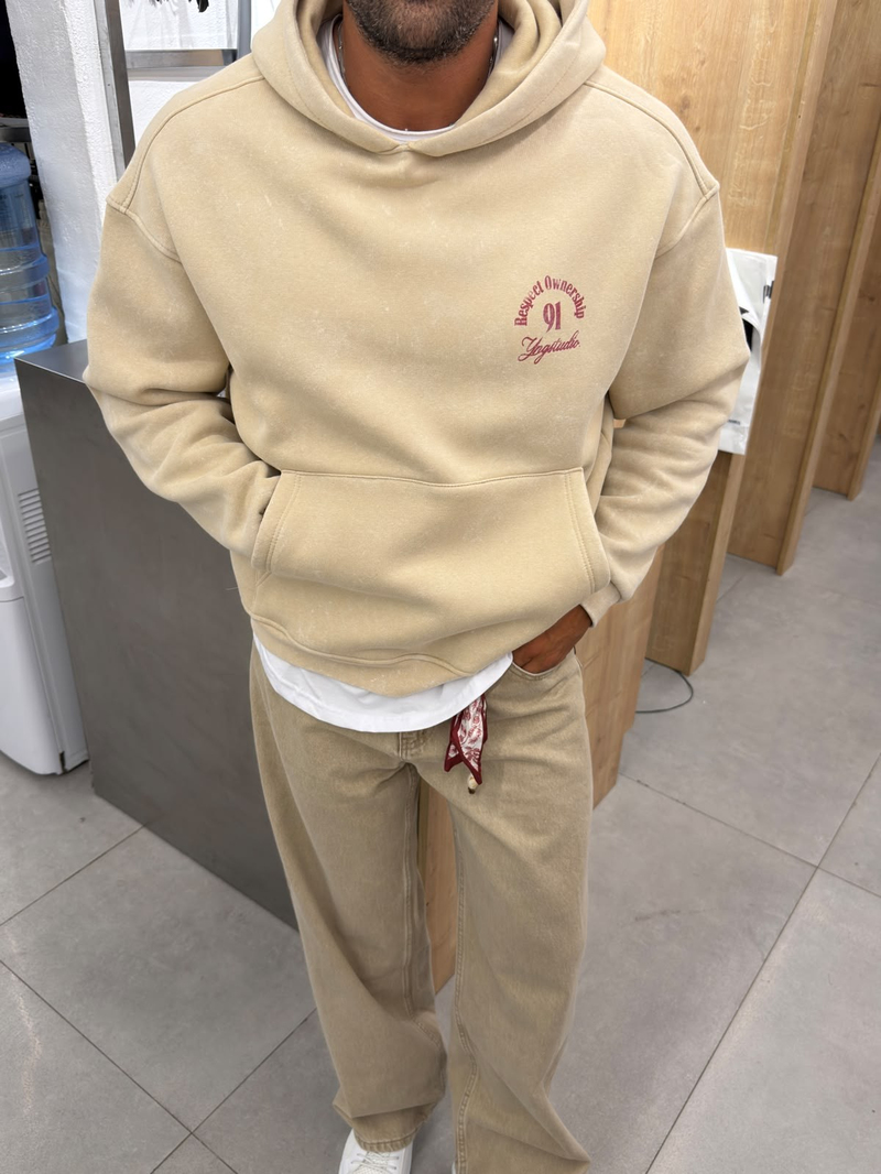 Yıkamalı Yüksek Kalite Sweatshirt Bej