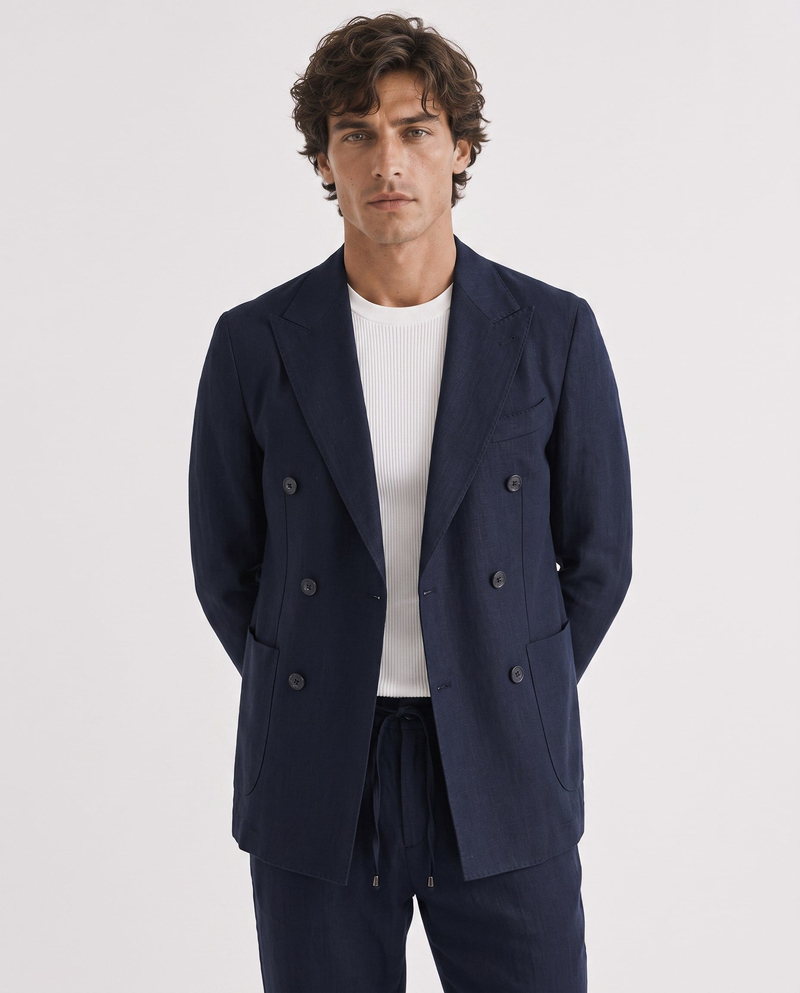 Soft Prive  Double-Breasted Jacket Navy