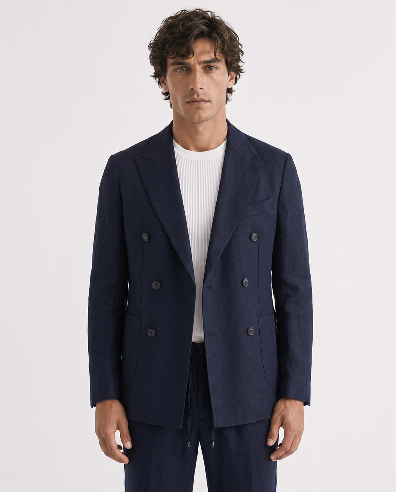 Soft Prive  Double-Breasted Jacket Navy