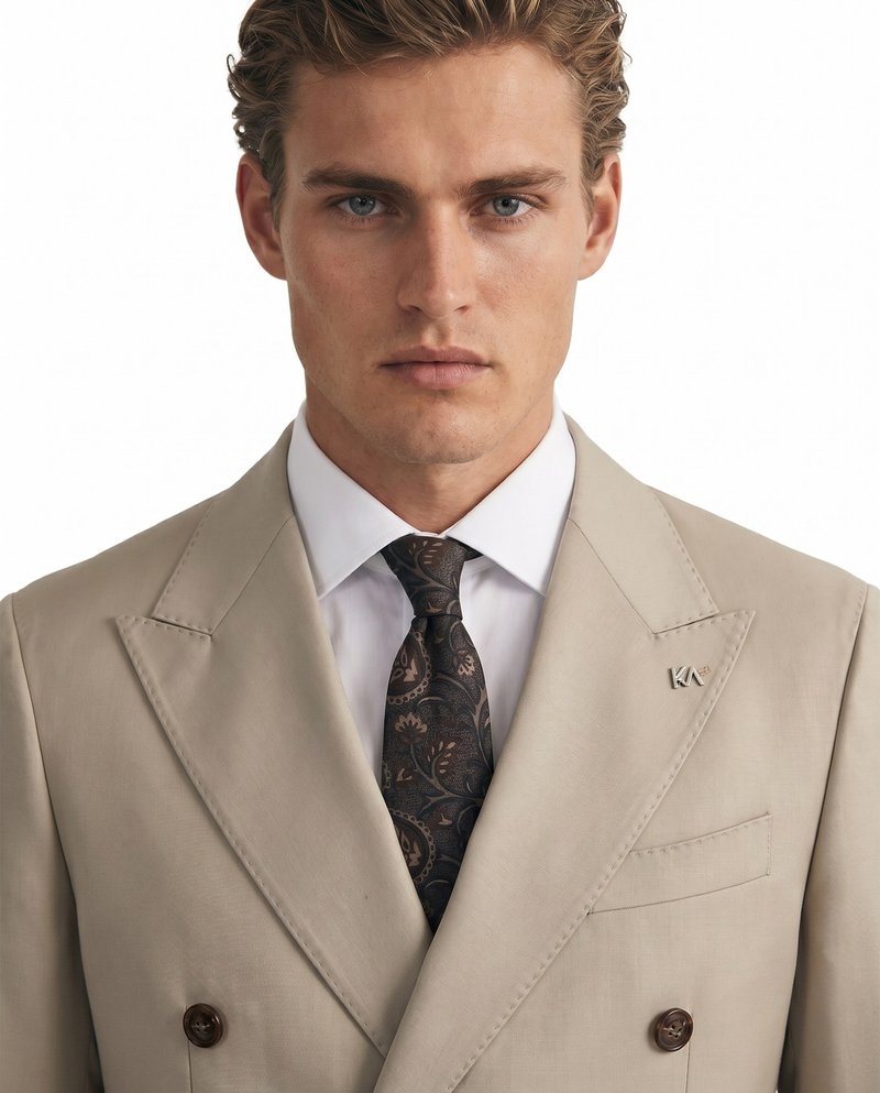 Chalire Double-Breasted Suit Bej