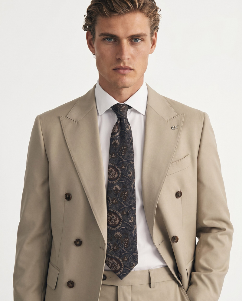 Chalire Double-Breasted Suit Bej
