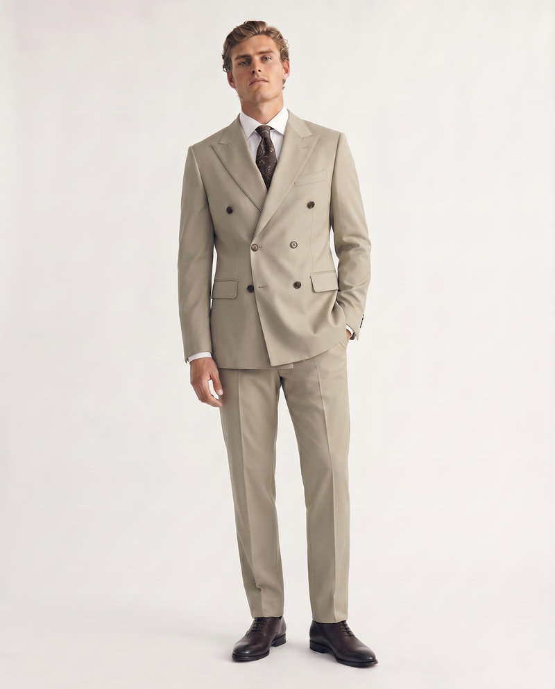 Chalire Double-Breasted Suit Bej