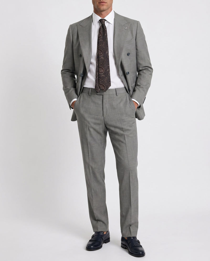 Folded Double-Breasted Suit Grey