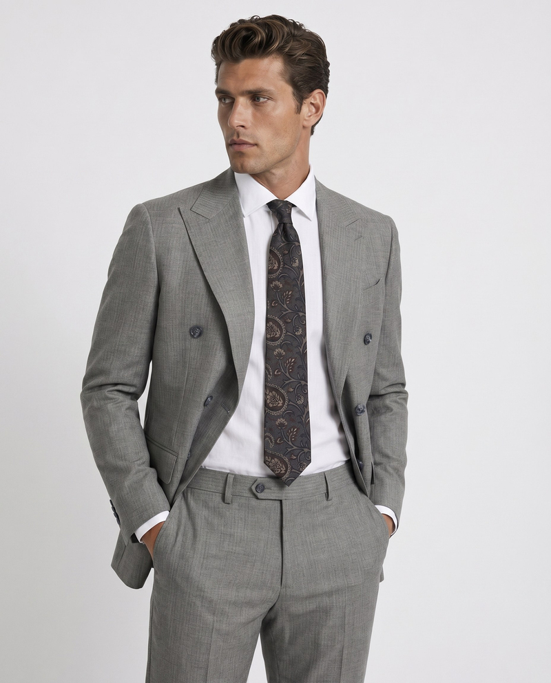 Folded Double-Breasted Suit Grey