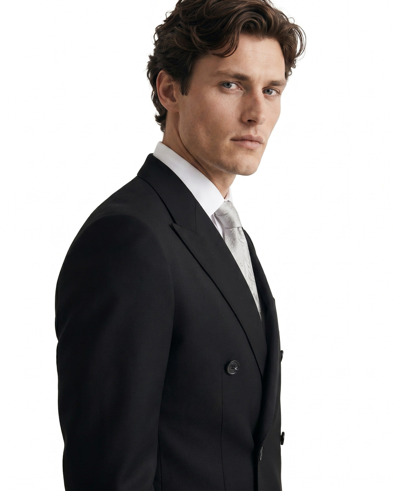 Navy Double-Breasted Suit Black