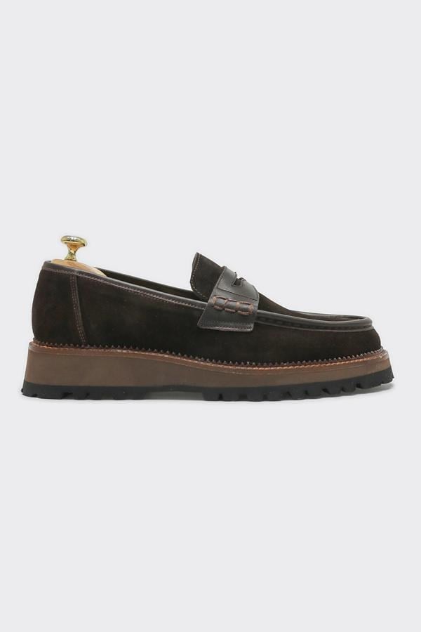 Loafer Ayakkabı Kahverengi Süet Biye