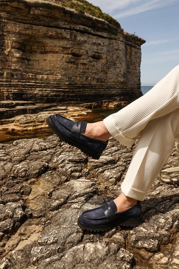 Loafer Ayakkabı Lacivert Süet Biye
