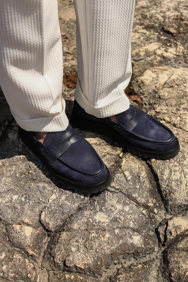 Loafer Ayakkabı Lacivert Süet Biye
