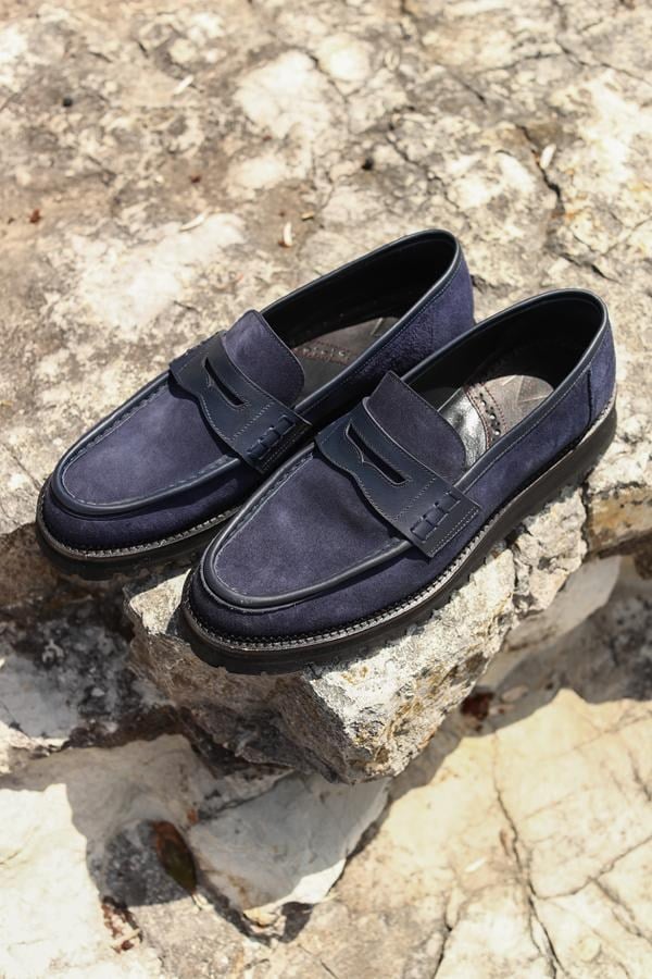Loafer Ayakkabı Lacivert Süet Biye