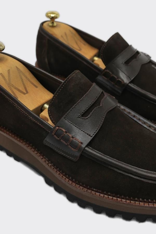 Loafer Ayakkabı Kahverengi Süet Biye