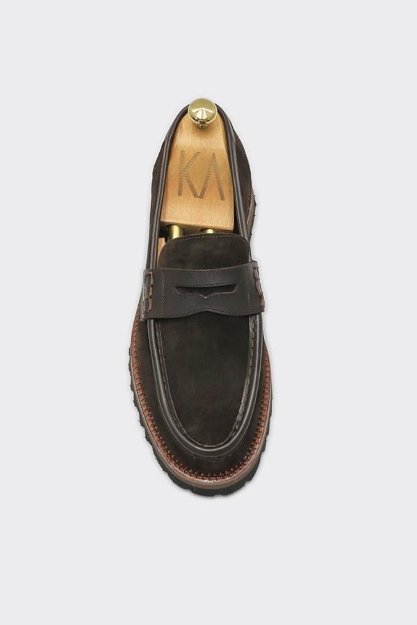 Loafer Ayakkabı Kahverengi Süet Biye