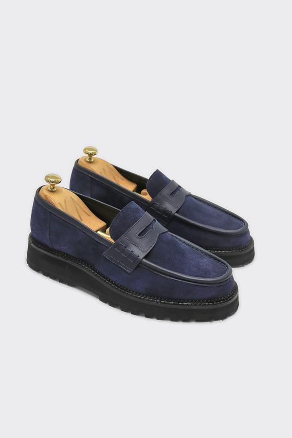 Loafer Ayakkabı Lacivert Süet Biye
