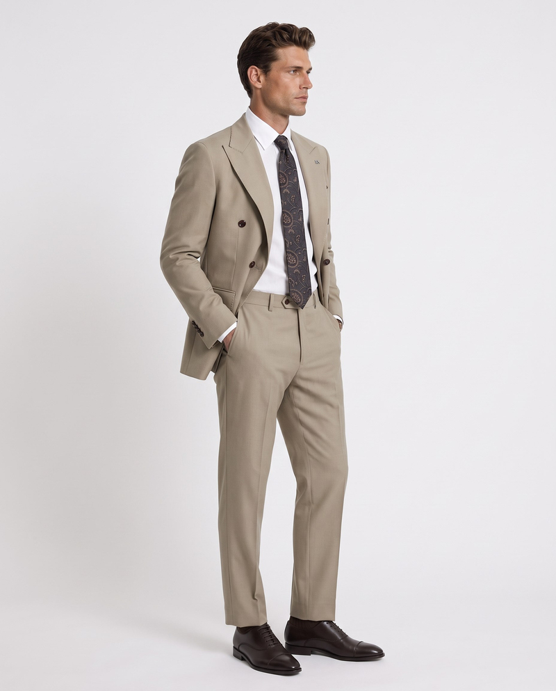 Orleans Double-Breasted Suit Milky Brown