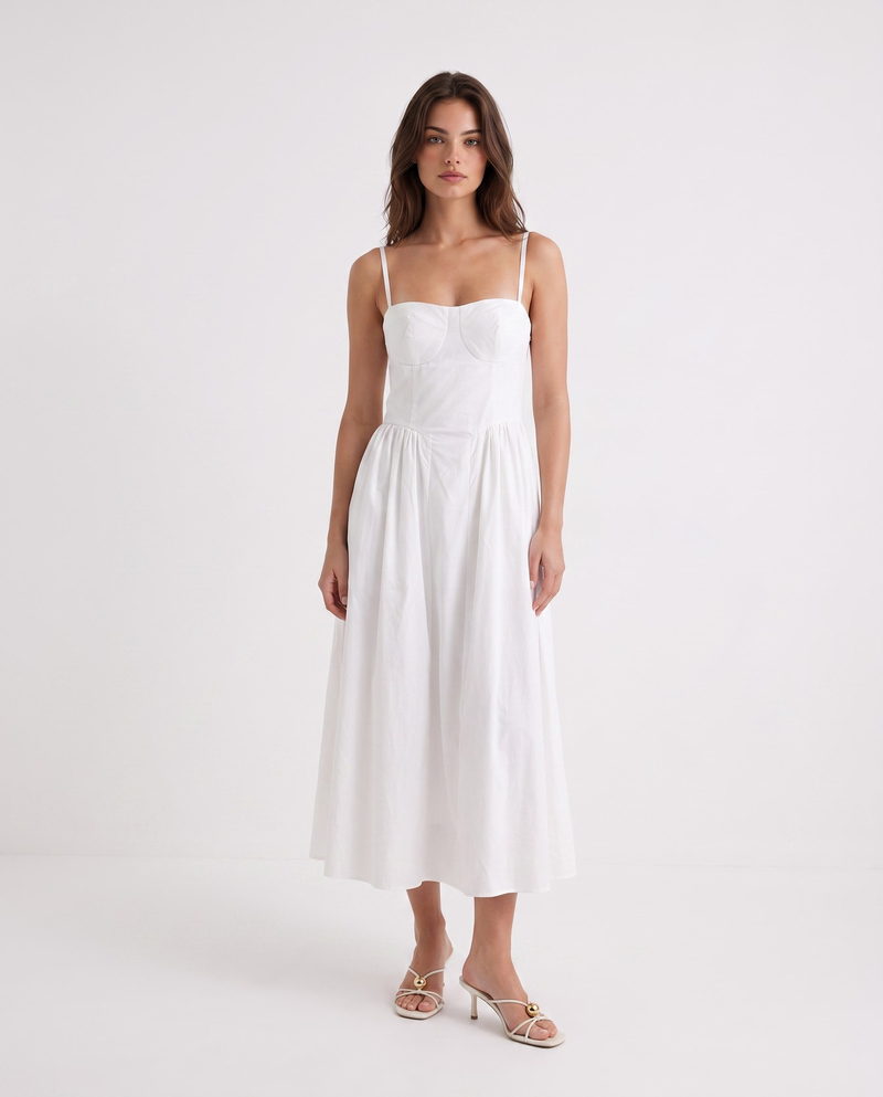 Rose Poplin Elbise Beyaz