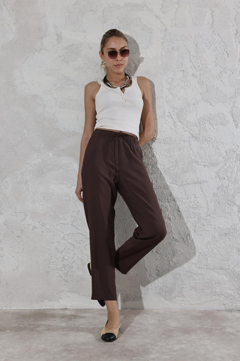 Acı Kahve Beli Lastikli Havuç Pantolon 24098