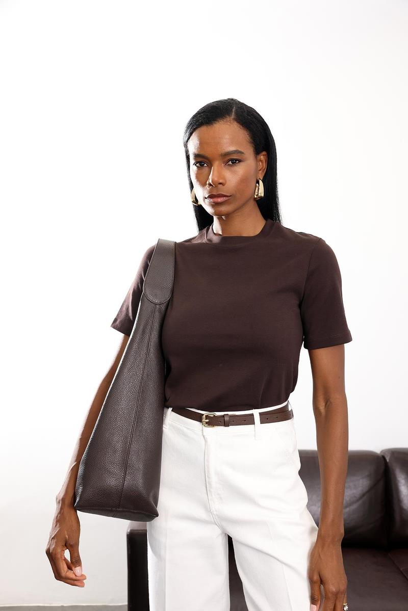 Acı Kahve Bisiklet Yaka Basic Tişört 1075