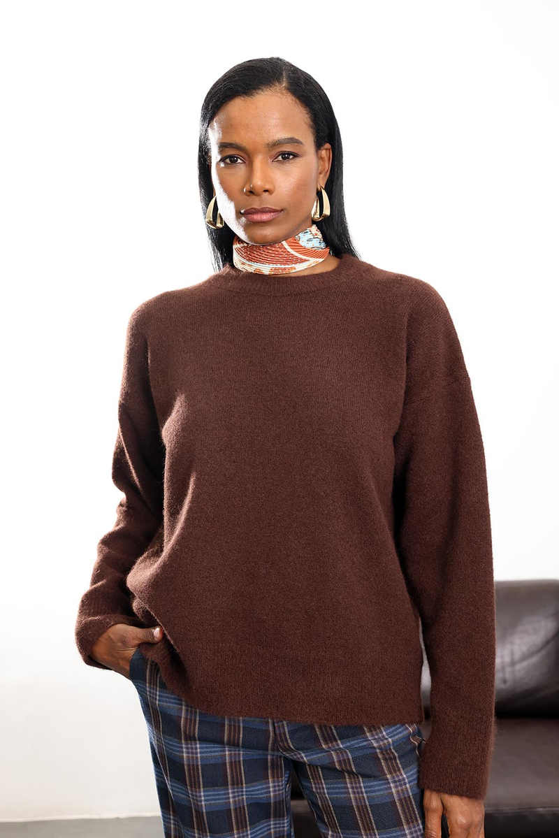 Acı Kahve Bisiklet Yaka Yumuşak Dokulu Triko 251297