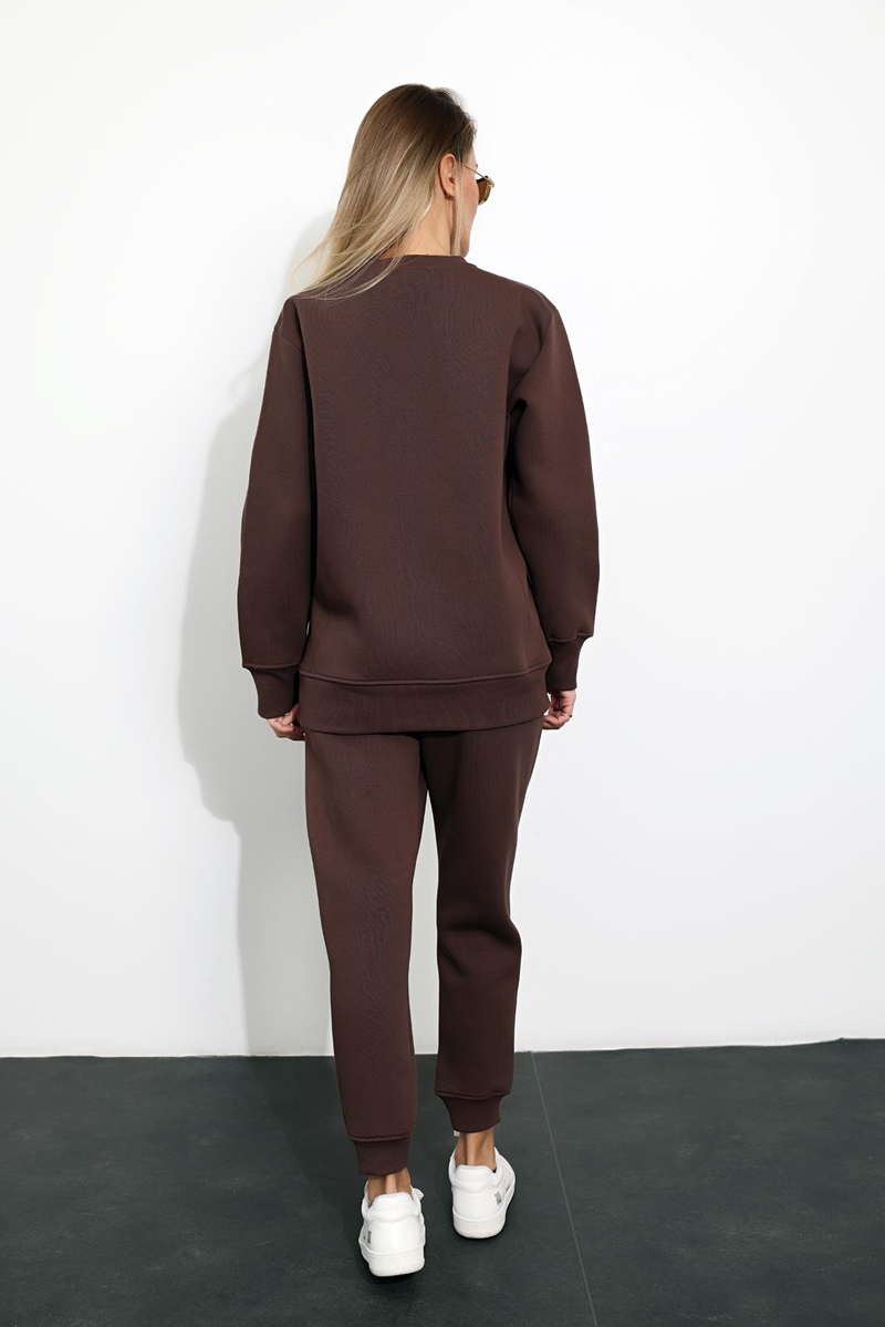 Acı Kahve Dikişli Sweatshirt Eşofman Takım 1126