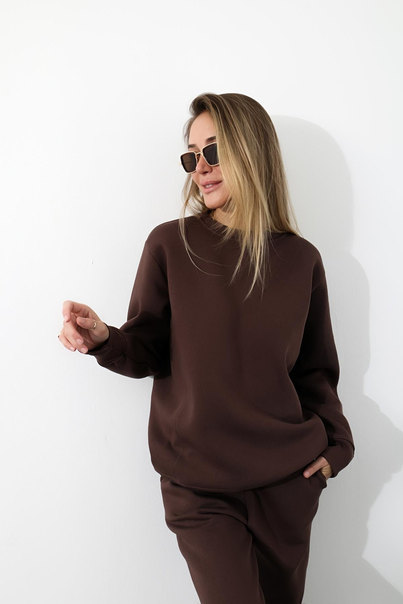 Acı Kahve Dikişli Sweatshirt Eşofman Takım 1126