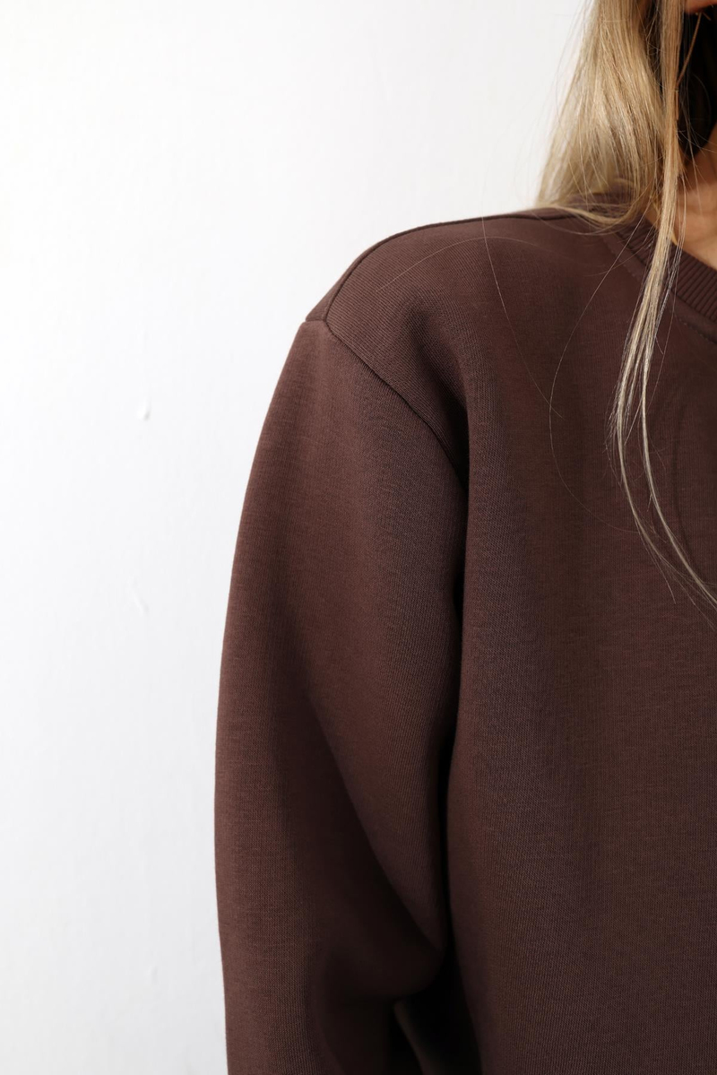 Acı Kahve Dikişli Sweatshirt Eşofman Takım 1126