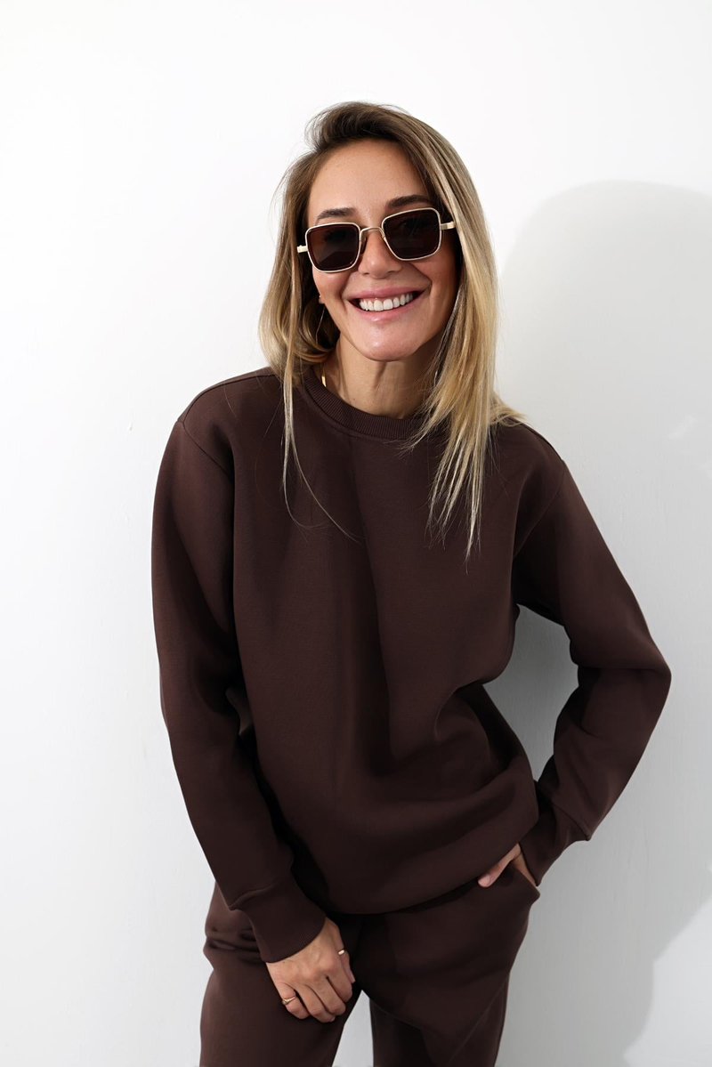 Acı Kahve Dikişli Sweatshirt Eşofman Takım 1126