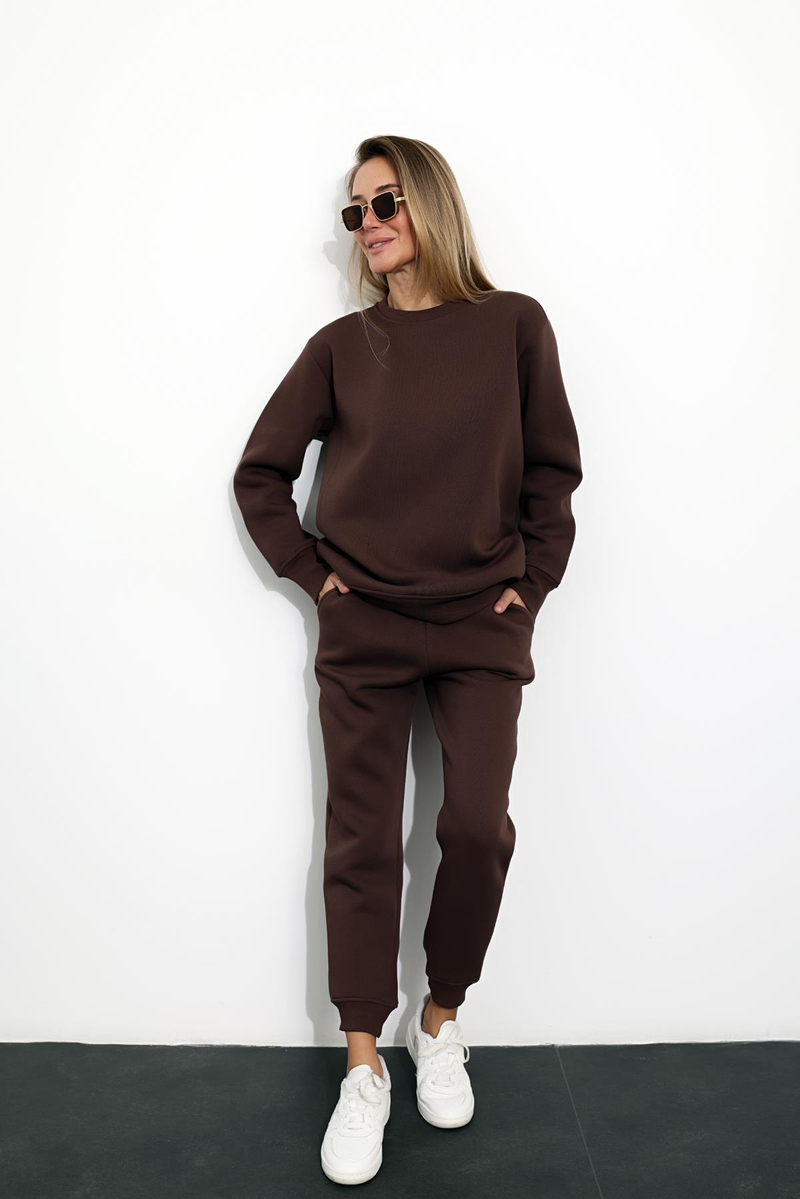 Acı Kahve Dikişli Sweatshirt Eşofman Takım 1126