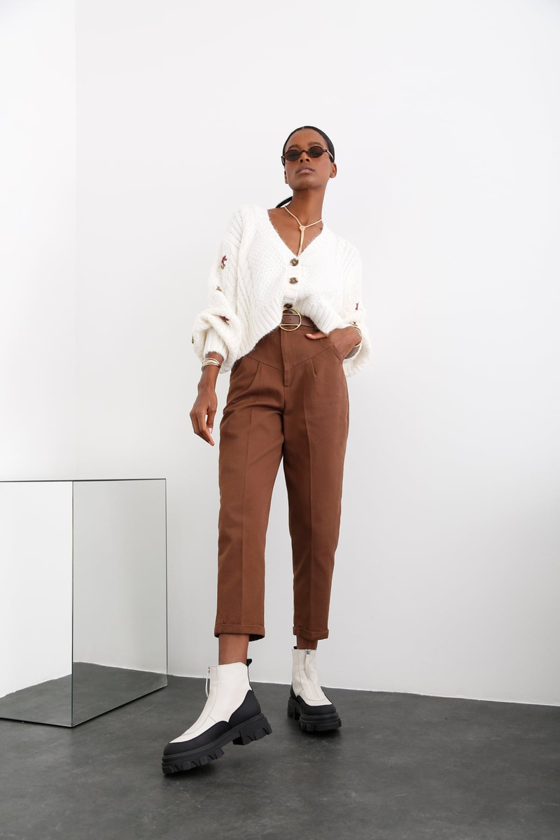 Acı Kahve Duble Paça Kemerli Pantolon 50479