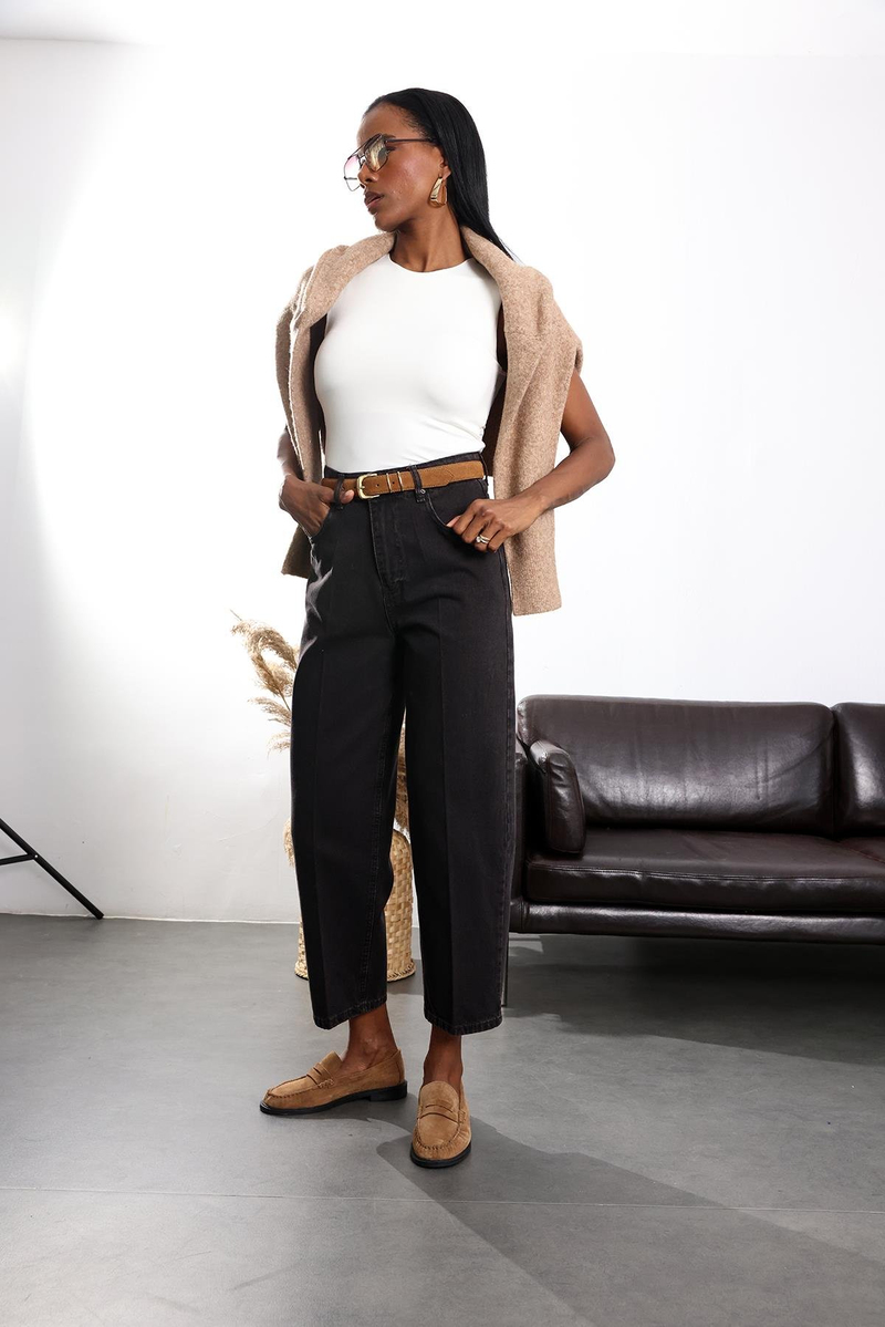 Acı Kahve Yüksek Bel Baggy Jean 3004