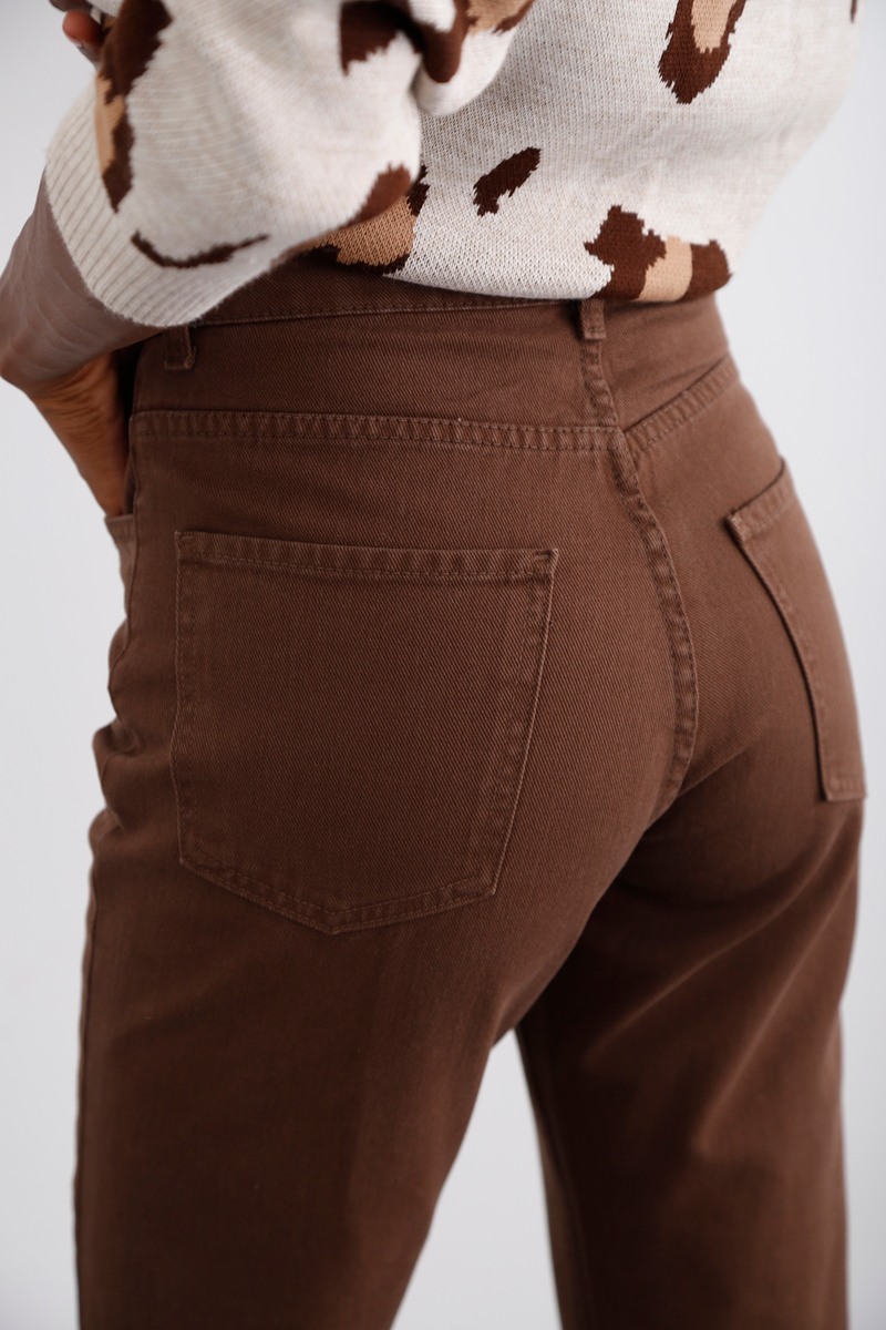 Acı Kahve Yüksek Bel Mom Jean 8102