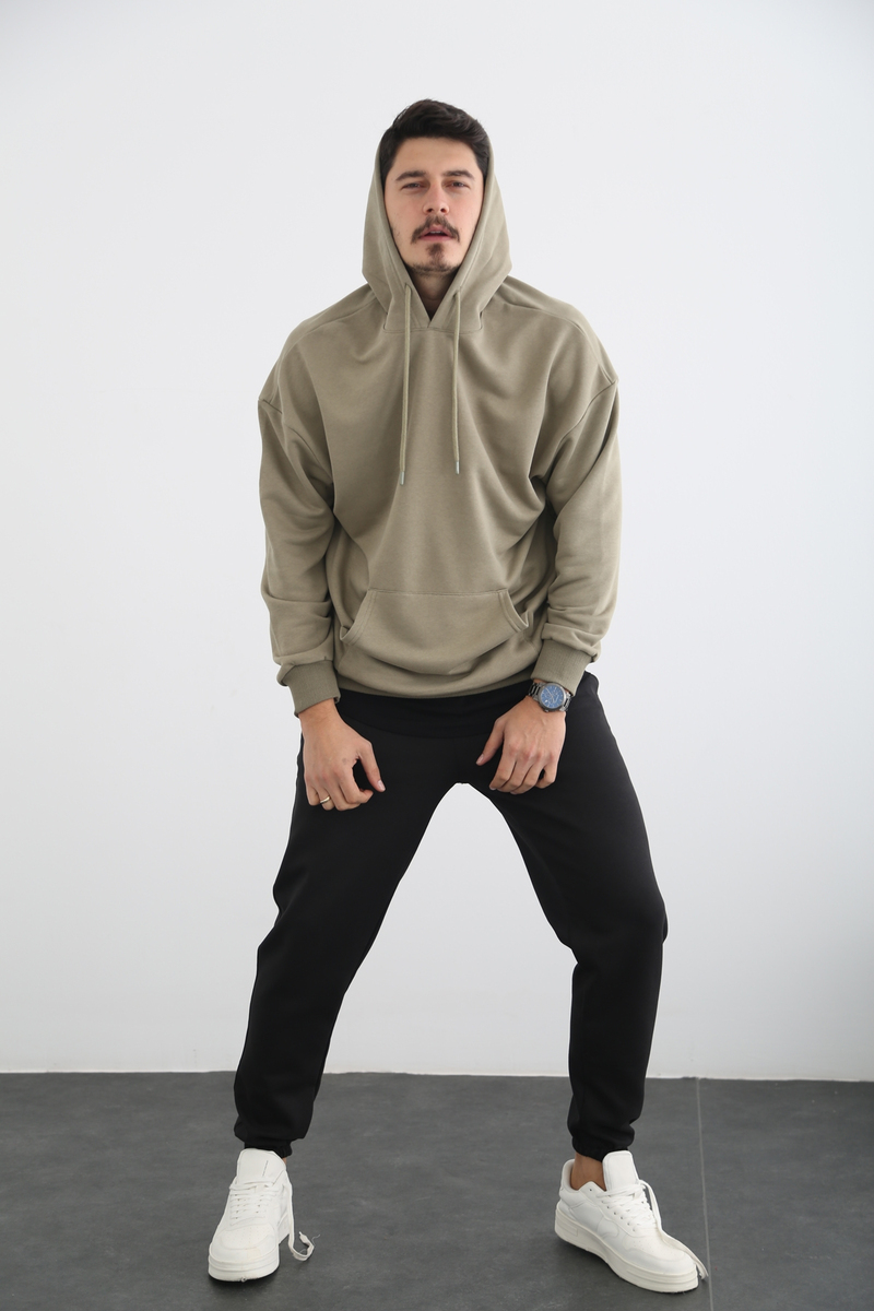 Açık Haki Erkek Kanguru Cep Sweatshirt M3209