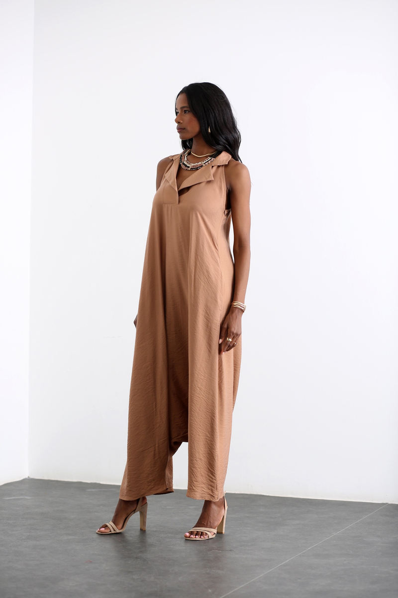 Açık Kahve Halter Yaka Şalvar Tulum 280050