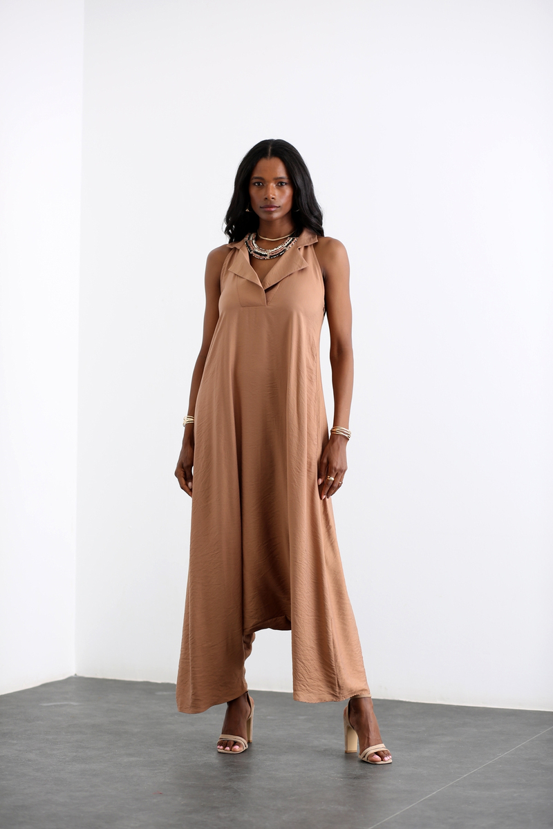 Açık Kahve Halter Yaka Şalvar Tulum 280050