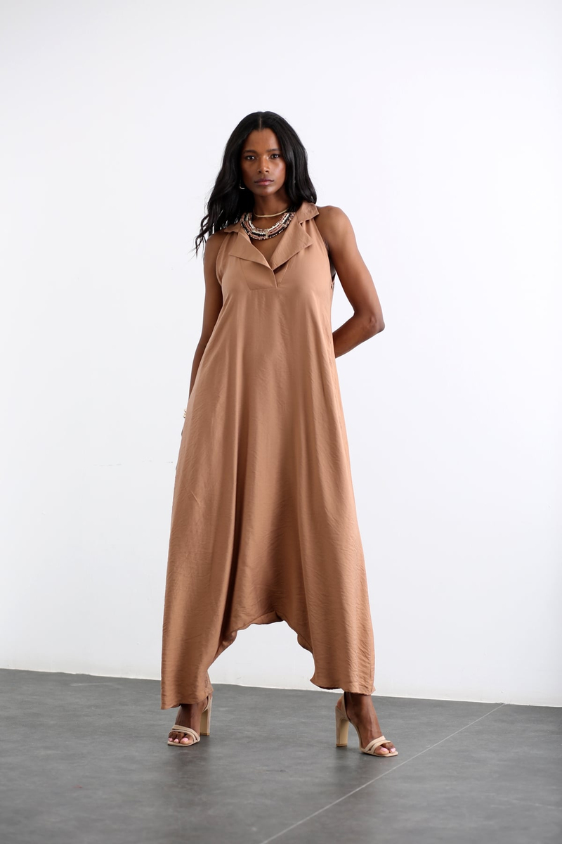 Açık Kahve Halter Yaka Şalvar Tulum 280050