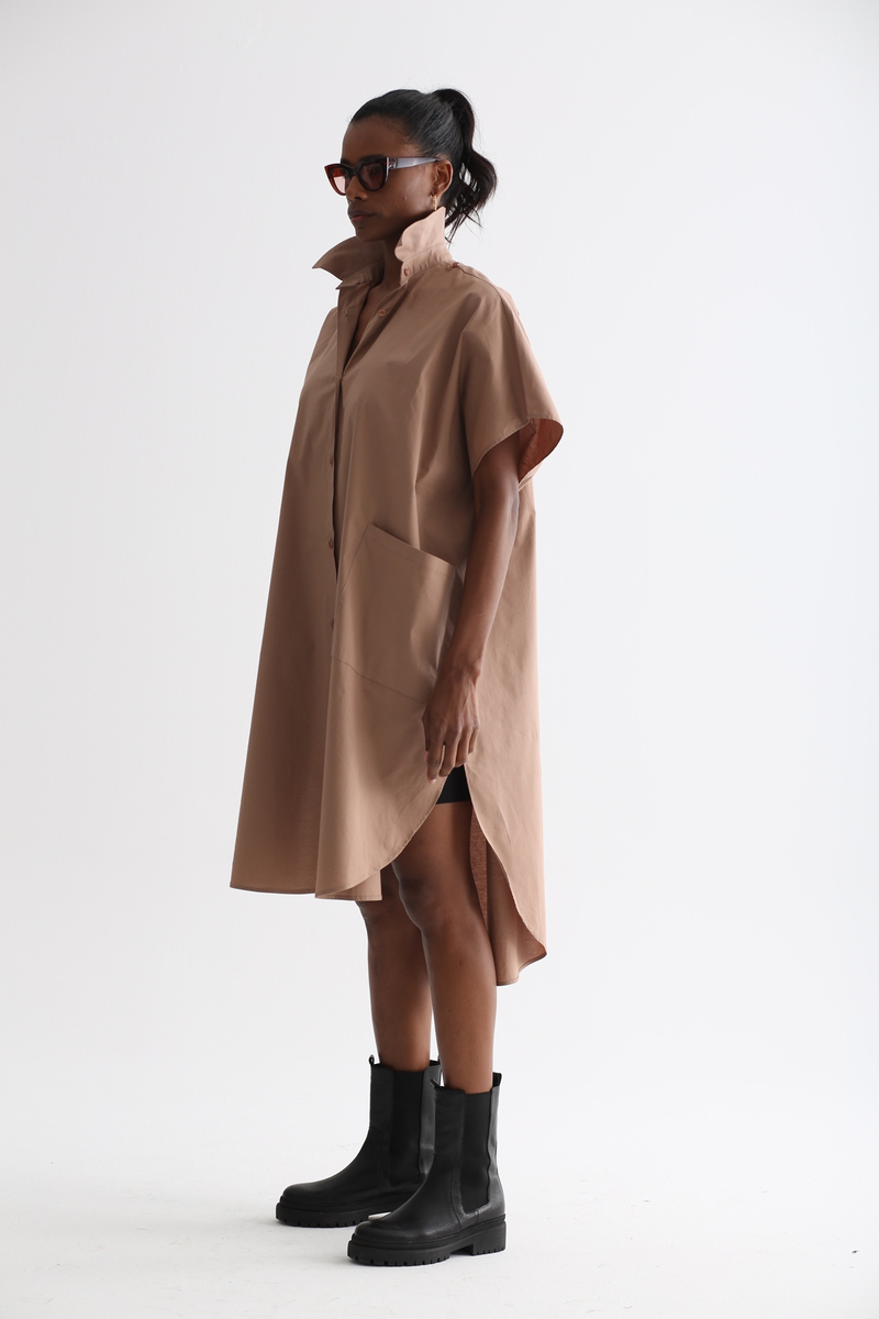 Açık Kahve Oversize Gömlek Elbise 2172