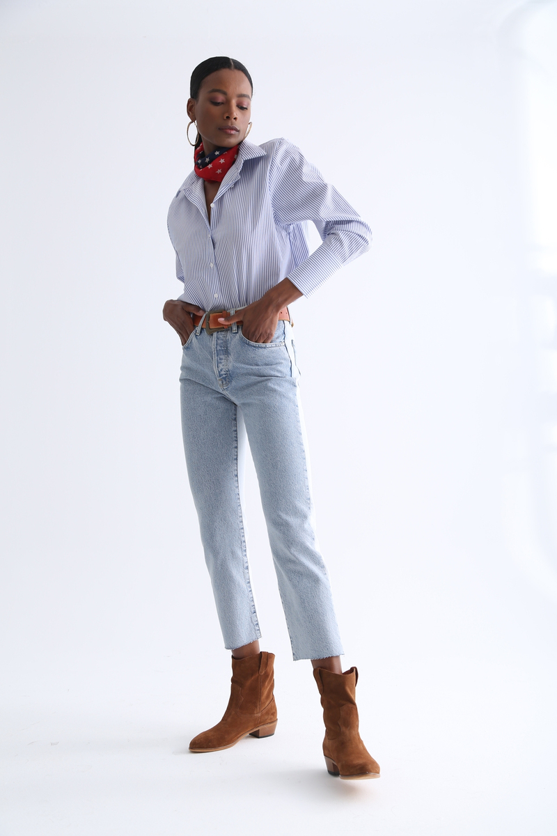Açık Mavi Çift Renk Mom Fit Jean 