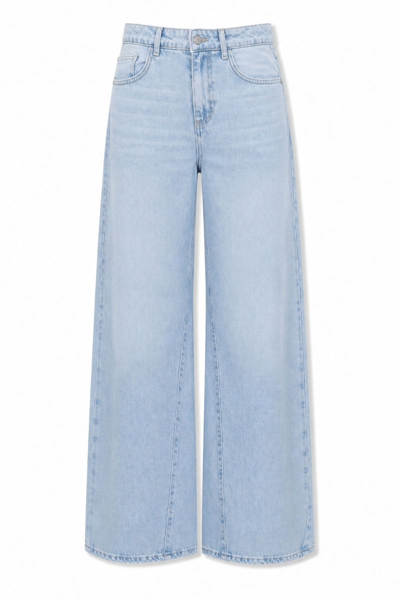 Açık Mavi Dikiş Detaylı Wide Leg Jean 