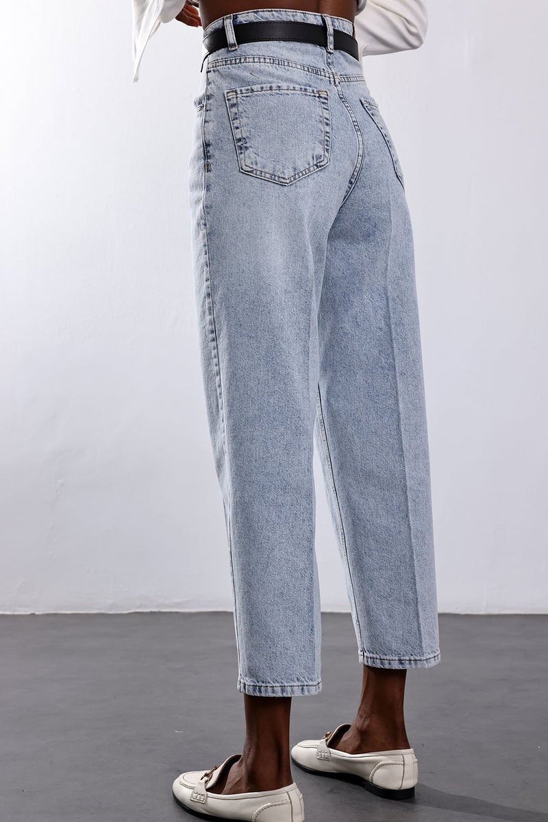 Açık Mavi Kemerli Baggy Jean 3010