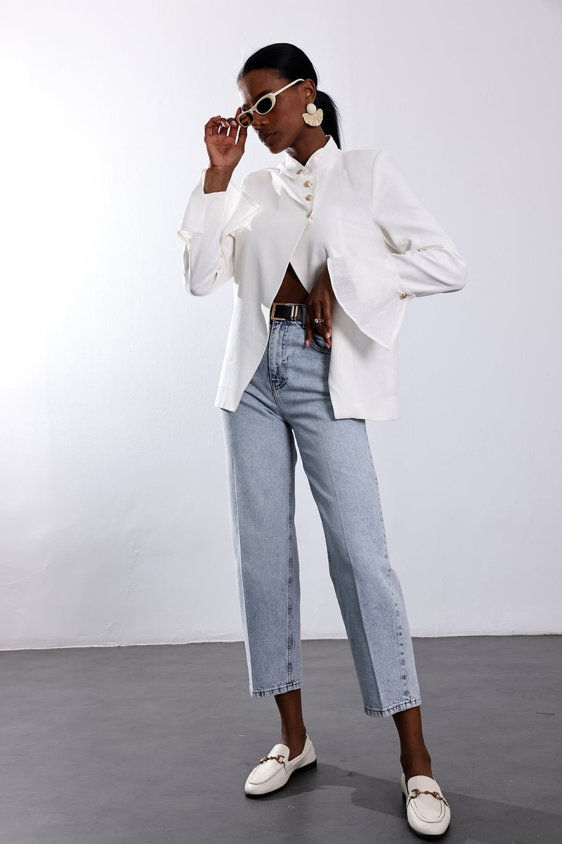 Açık Mavi Kemerli Baggy Jean 3010
