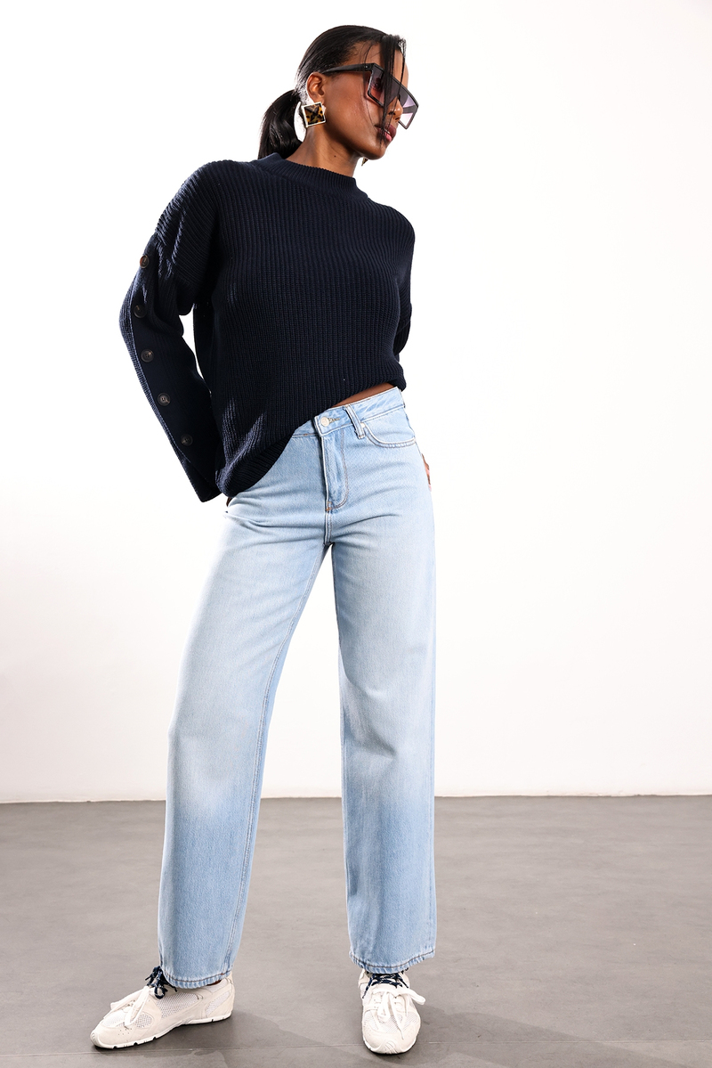 Açık Mavi Longline Düz Kesim Jean 