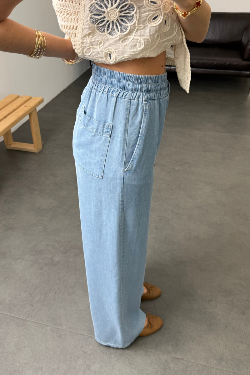 Açık Mavi Lyocell Wide Leg Jean 